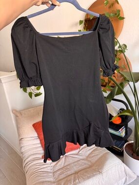 Princess Polly Black Puff-Sleeve Mini Dress with Ruffle Hem. Never worn!